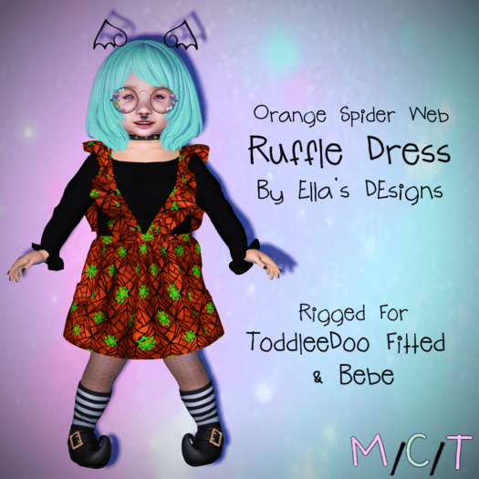 [ED] Orange Spider Web Ruffle Dress