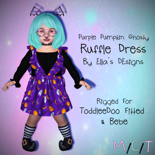 [ED] Purple Pumpkin Ghosty Ruffle Dress