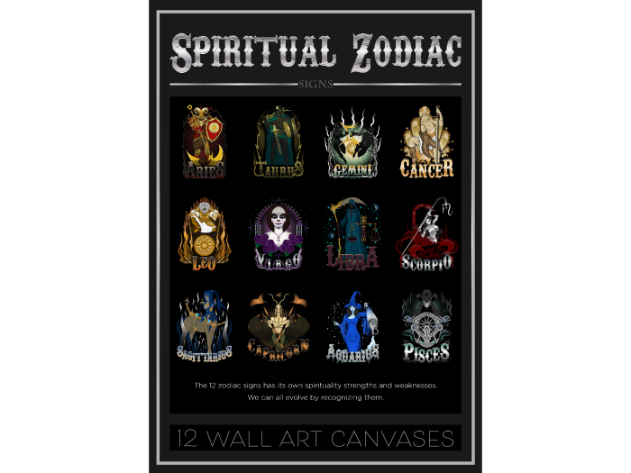 12 Zodiac Wall Art Canvases