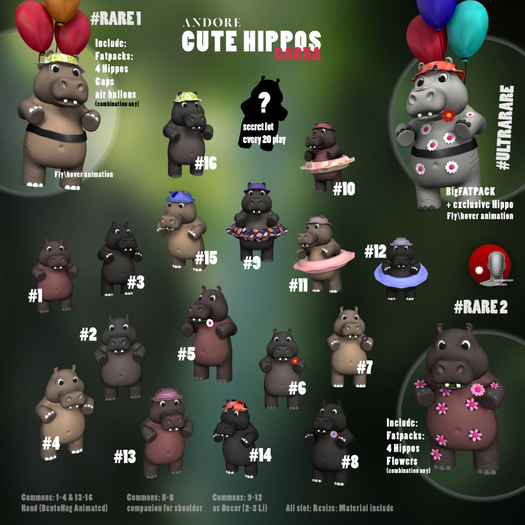 :ANDORE: -gacha- Cute Hippos #1 RARE