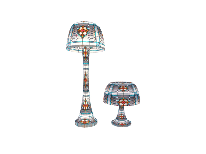 Blue Stained Glass Lamp Set
