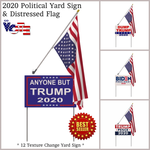 2020 USA Political Yard Sign w/ USA Distressed Hanging Wall Flag Set (Bxed)