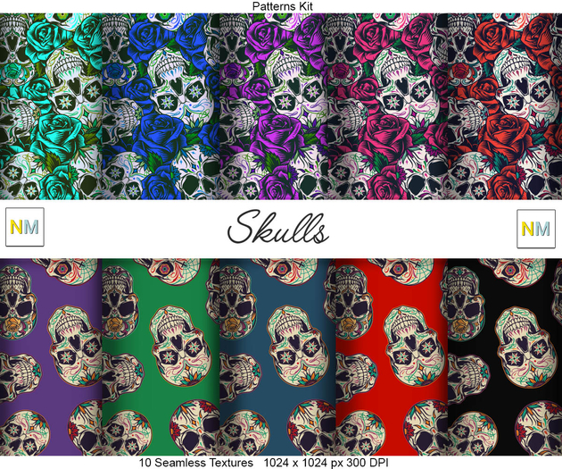 Skulls Patterns Kit 10 Seamless Textures NM