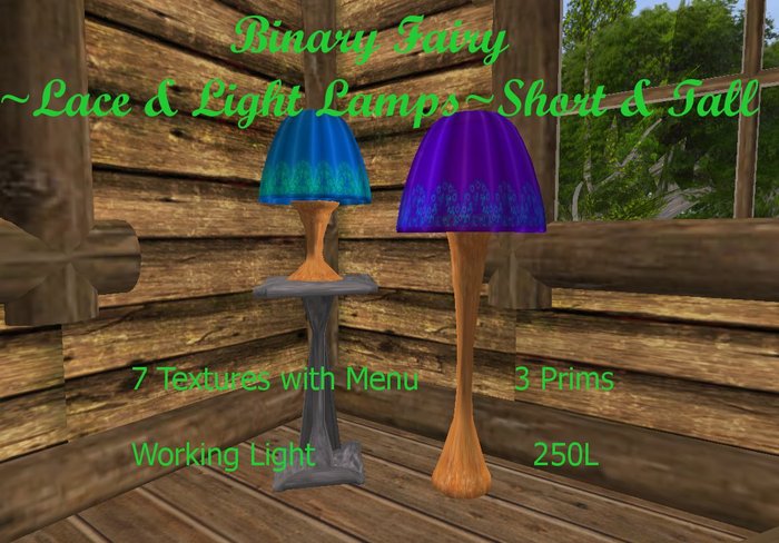 Binary Fairy~Lace and Light Lamps Tall & Short 
