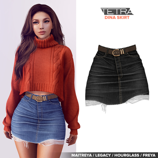TETRA - Dina - denim ripped skirt (Black)