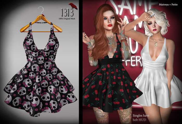 (*<*) 1313 Sonia Dress - Sugar Skulls ~Reborn, Waifu, Maitreya, Petite, Legacy, Perky~