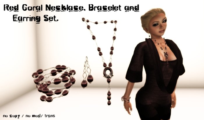 Red Coral Necklace, Bracelet and Earring Set (box)