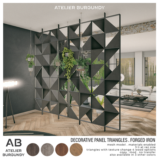 Atelier Burgundy . Decorative Panel Triangles . Forged Iron