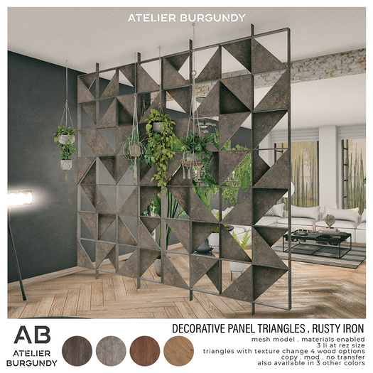 Atelier Burgundy . Decorative Panel Triangles . Rusty Iron