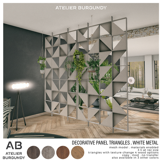 Atelier Burgundy . Decorative Panel Triangles . White Metal