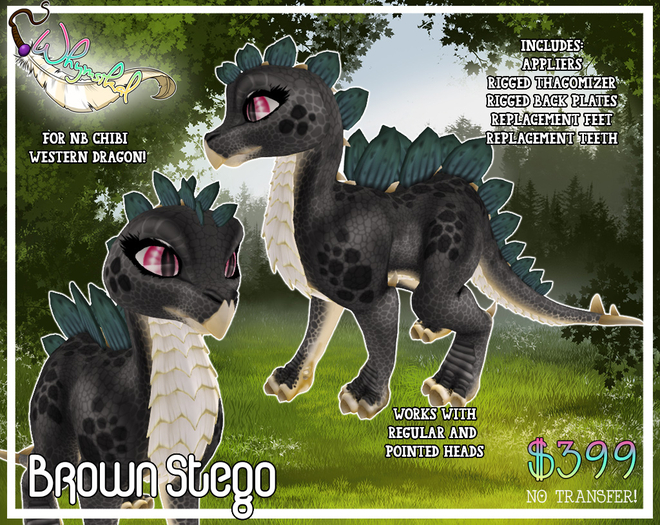 ::Whymsikal:: Chibi Western Dragon - Stego - Black