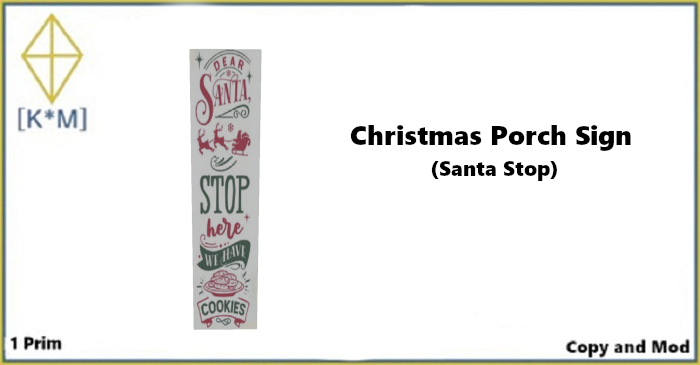 [K*M] Christmas Porch Sign (Santa Stop)