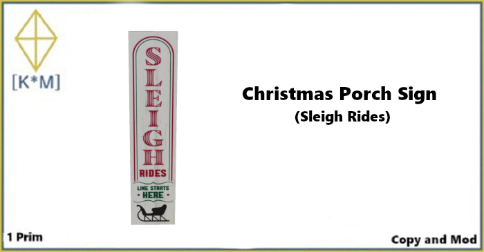 [K*M] Christmas Porch Sign (Sleigh Rides)