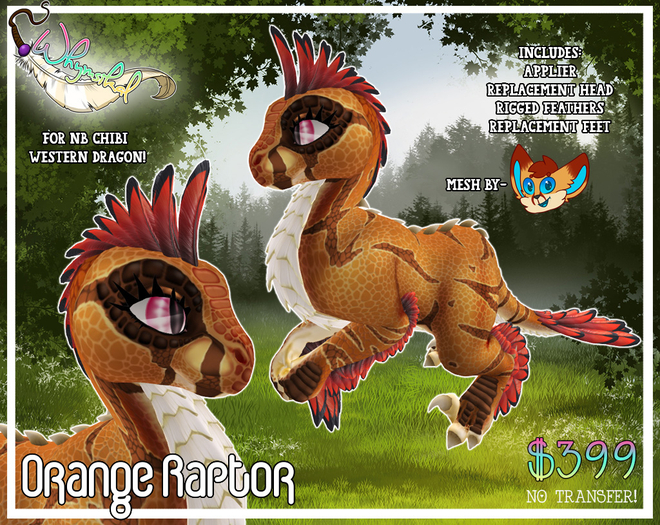 ::Whymsikal:: Chibi Western Dragon - Raptor - Orange