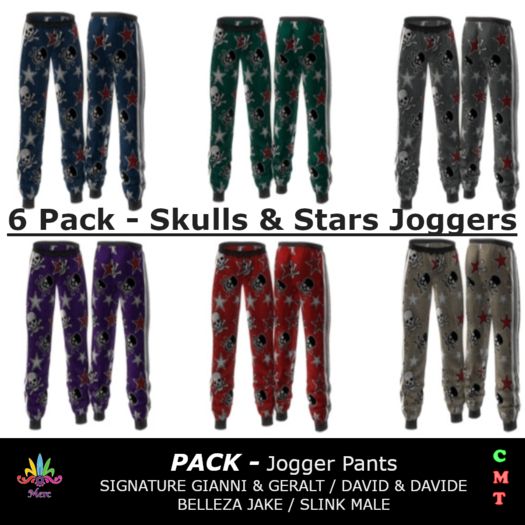 M - Austin Joggers 6 PACK - Skulls & Stars - Mens