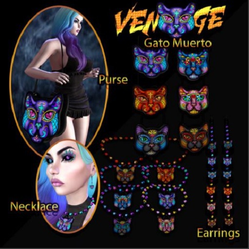 17. VENGE - Gacha  - Gato Muerto Earrings -  Purple Cross