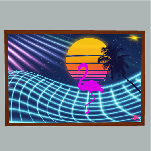[Peeps] ART Retrowave Flamingo Wavy Grid