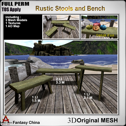 FC- FP Mesh Rustic Stools and Bench 