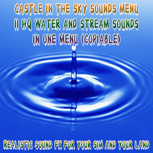 [FP] REALISTIC AMBIENT SOUND FULL PERM Water - Streams Perfect for lands gardens builders Menu different loops for zone
