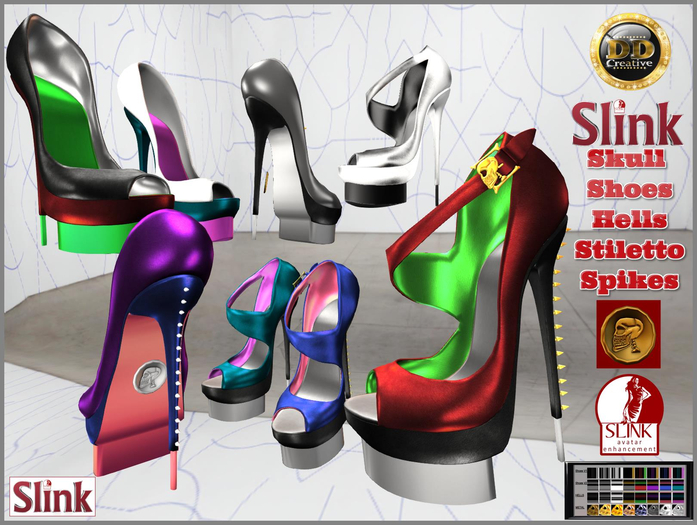 ☾ⅅⅅ☽ ◉ SLINK Skull Shoes Hells Stiletto Spikes ◉