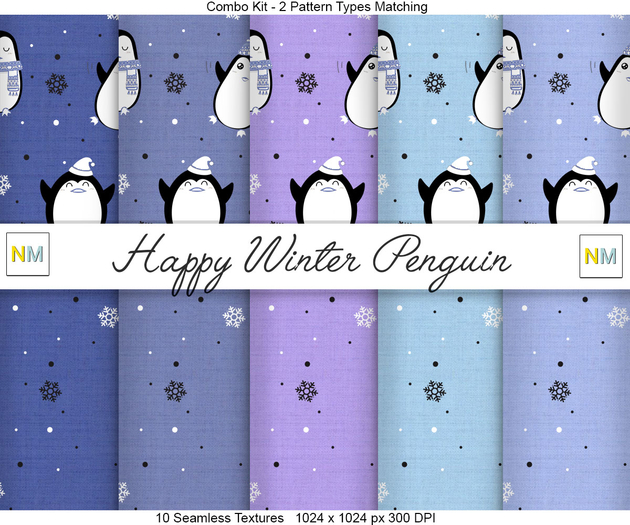 Happy Winter Penguin Combo Kit 10 Seamless Textures NM
