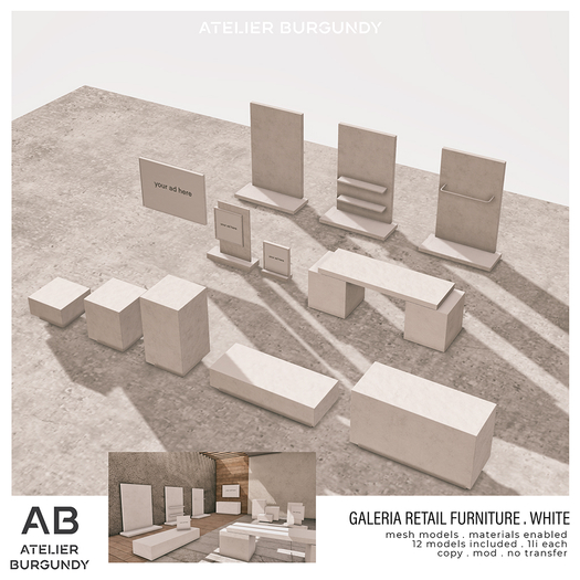 Atelier Burgundy . Galeria Retail Furniture . Full White