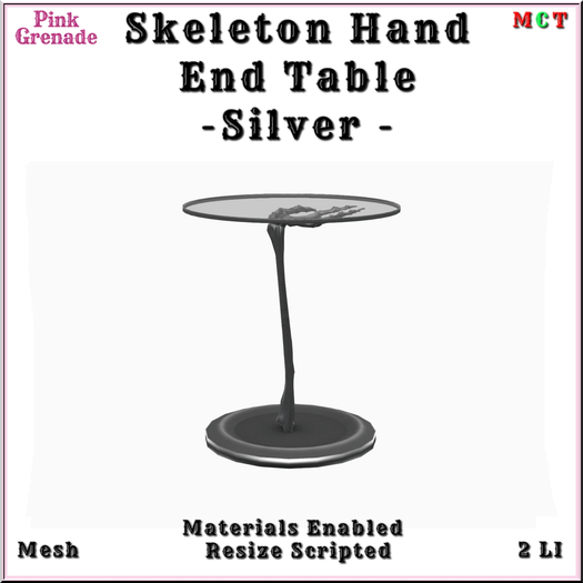 .:{Pink Grenade}:. Skeleton Hand End Table - Silver (add)