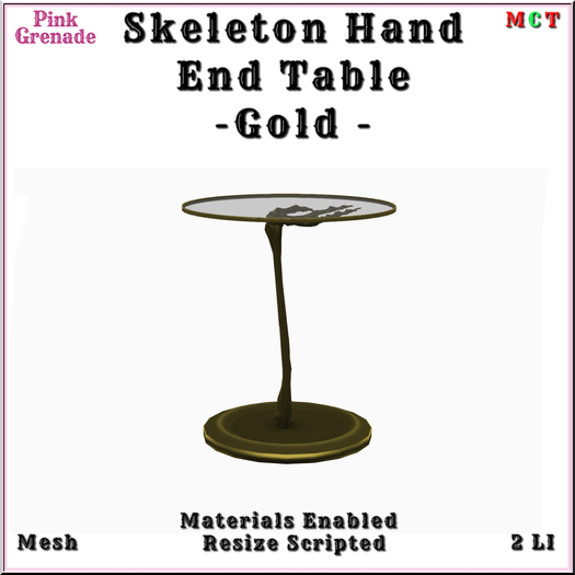 .:{Pink Grenade}:. Skeleton Hand End Table - Gold (add)