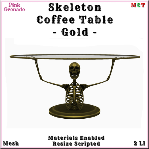 .:{Pink Grenade}:. Skeleton Coffee Table - Gold (add)