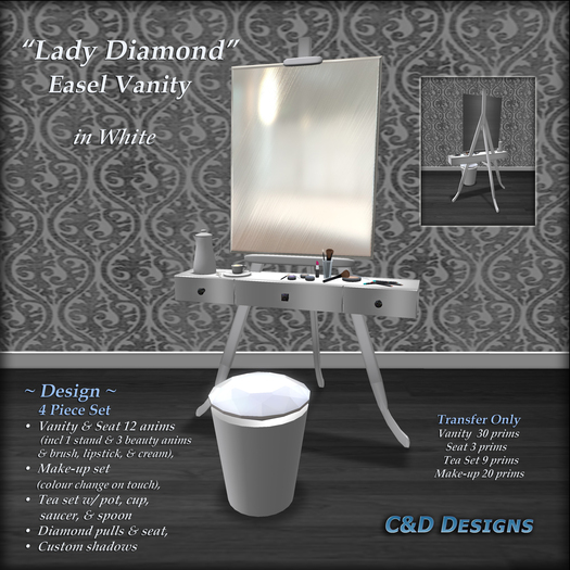 "Lady Diamond" Easel Vanity Set - White - DISCOUNTED 60% Off