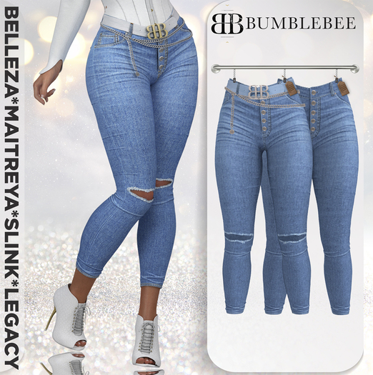 BumbleBee - Ali Distress Knee Jean w/belts - Carolina Blue