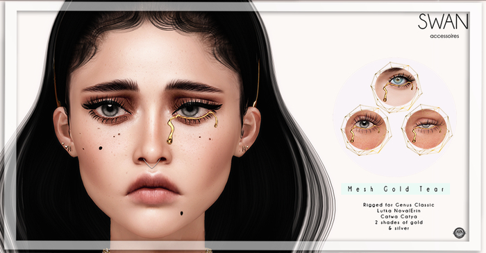 Swan Mesh Gold Tear - gold and silver 4 heads
