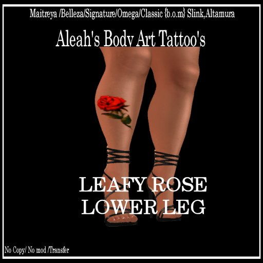 LEAFY ROSE LOWER LEG TATTOO
