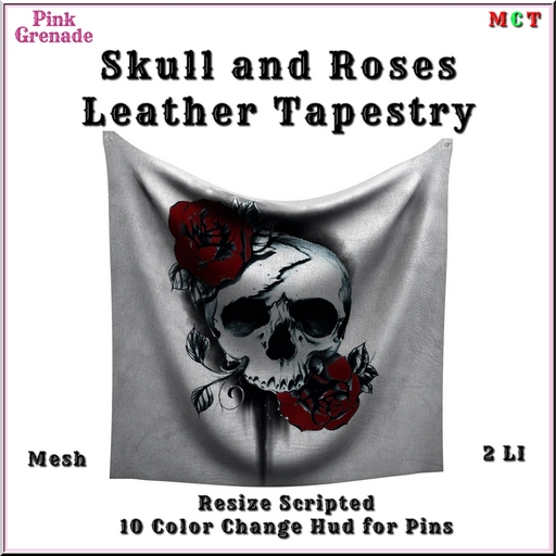 .:{Pink Grenade}:. Skull and Roses Leather Tapestry (add)