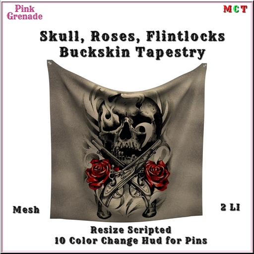 .:{Pink Grenade}:. Skull RosesFlintlocksBuckskin Tapestry (add)