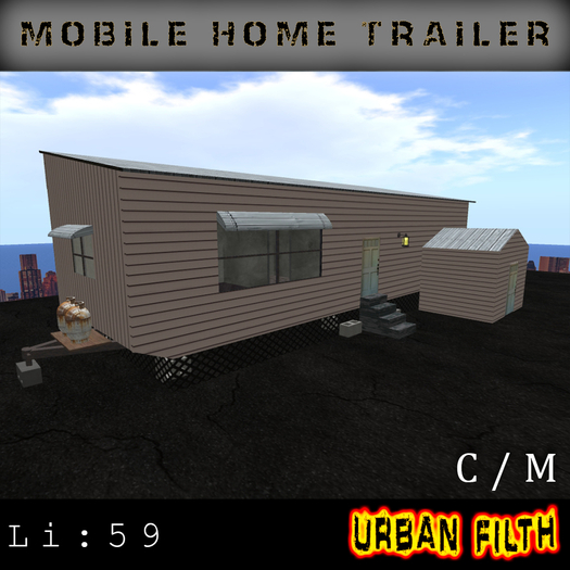 white Mobile Home Trailer with Shed CMT