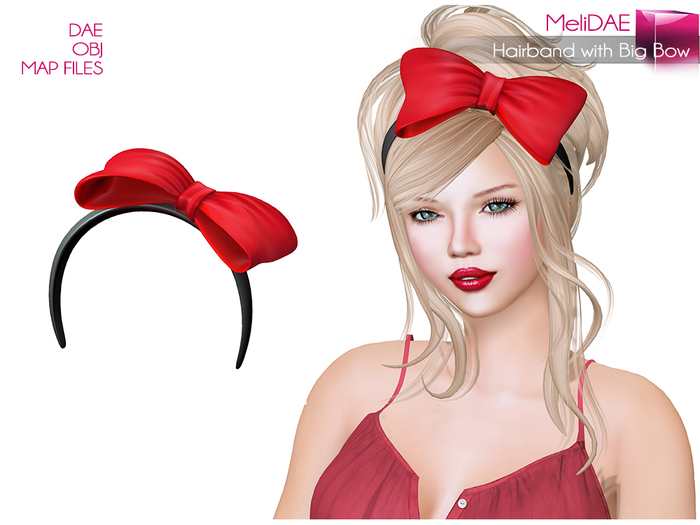 Dae, Obj, FBX, And Texture Files Hairband with Big Bow None Rigged