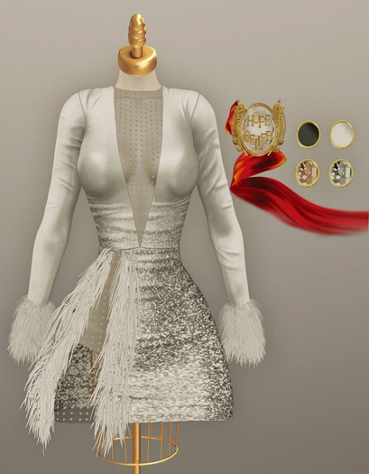 [HS] Serenissima Ostrich Dress [Glitter White]
