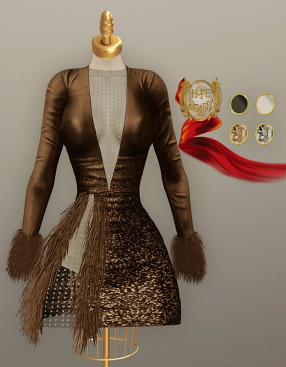 [HS] Serenissima Ostrich Dress [Glitter Brown]