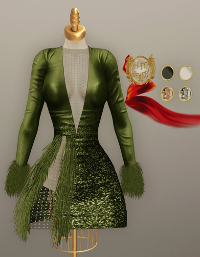 [HS] Serenissima Ostrich Dress [Glitter Green]
