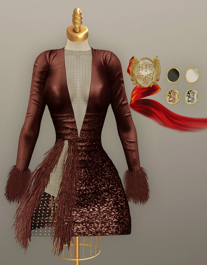 [HS] Serenissima Ostrich Dress [Glitter Maroon]