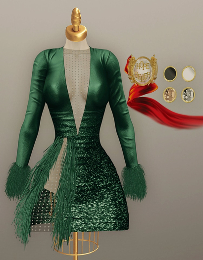 [HS] Serenissima Ostrich Dress [Glitter Mint]