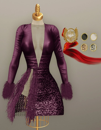[HS] Serenissima Ostrich Dress [Glitter Purple]