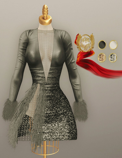 [HS] Serenissima Ostrich Dress [Glitter Grey]