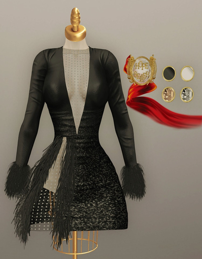 [HS] Serenissima Ostrich Dress [Glitter Black]