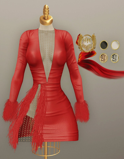 [HS] Serenissima Ostrich Dress [Matt Red]