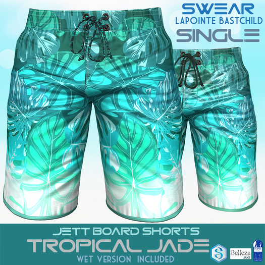 Board Shorts - Jett Tropical Jade - Swim Board Shorts