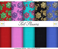 Foil Flowers Matchup Kit 10 Seamless Textures NM Gold Glitter Metallic Cotton Matching Fabrics