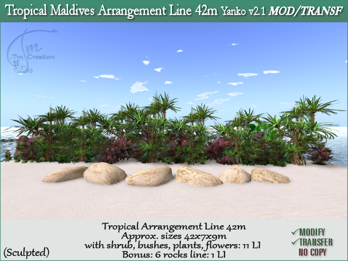 Tropical Plants Maldives 42m Line + Rocks M/T v2.1
