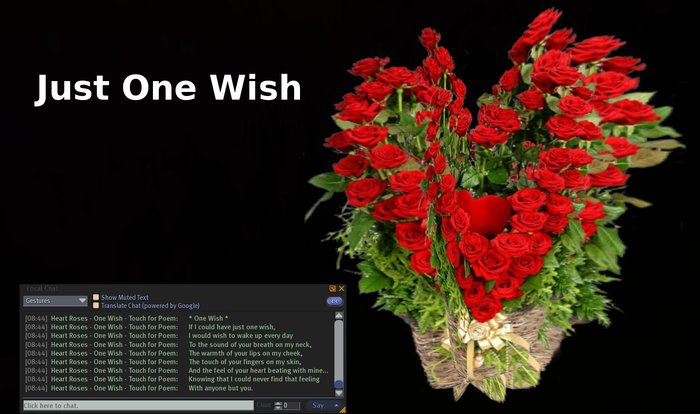 Heart Roses - One Wish - Touch for Poem - 1 Prim - Valentine